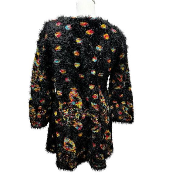 Simply Couture Long Swing Bottom Feather Like Cardigan Black Multicolored Sz S - Picture 4 of 14